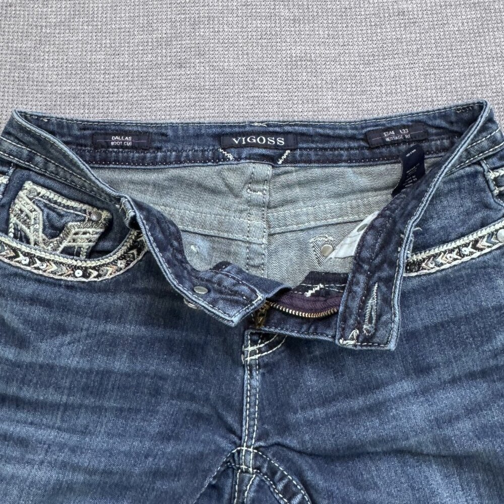 Vigoss Womens Size 3/4 L33 Blue Denim Bootcut Dallas Heritage Jeans Embellished - Picture 5 of 15